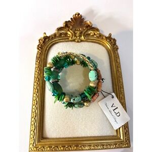 Victoria Leland Designs VLD Green Turquoise Beaded Coil Wrap Bracelet NWT